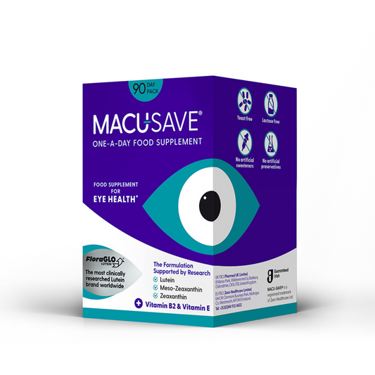 MACU-SAVE eye health supplement packaging on a white background