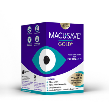 MACU-SAVE GOLD+ eye health supplement packaging on a white background